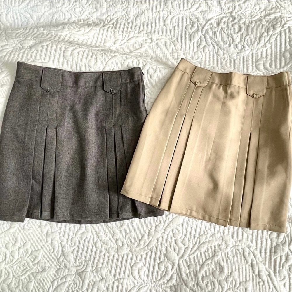 Bundle Lot 2 skirts French Toast School Uniform Gray Beige Size 14